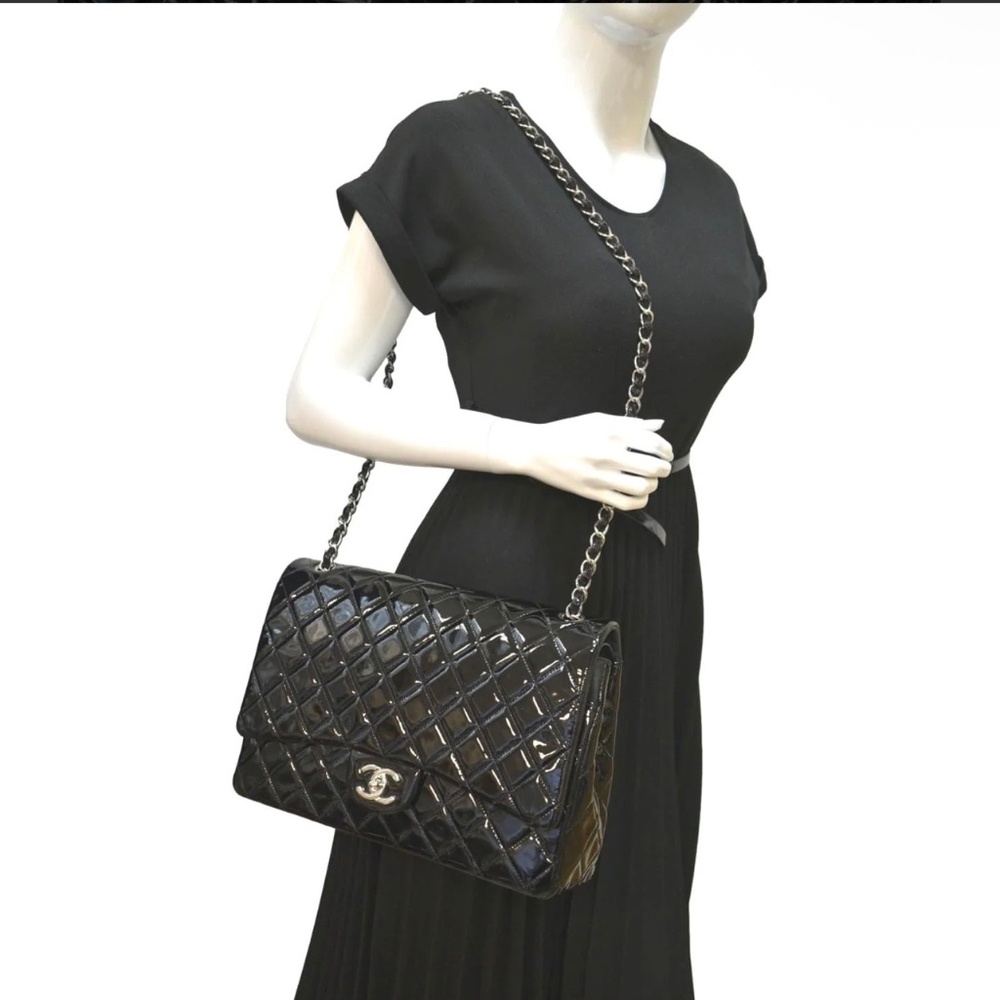 Pre-owned CHANEL france Crossbody Bags black silver double lid cf jumbo max chai